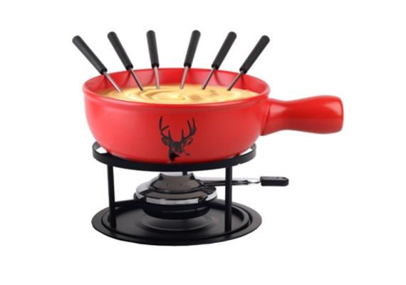 9 Käsefondue – Set «Hirschkopf», 9-teilig, rot
