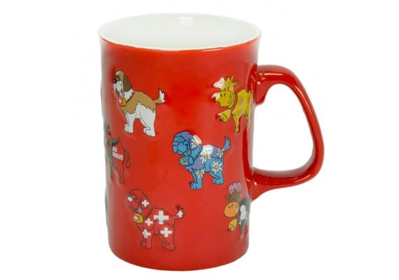 Animal Mug rot mit Hunden und Kühen