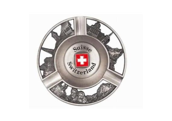 Aschenbecher , Metall rund mit Reliefansichten & C