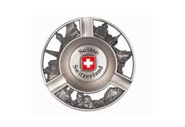 Aschenbecher , Metall rund mit Reliefansichten & C