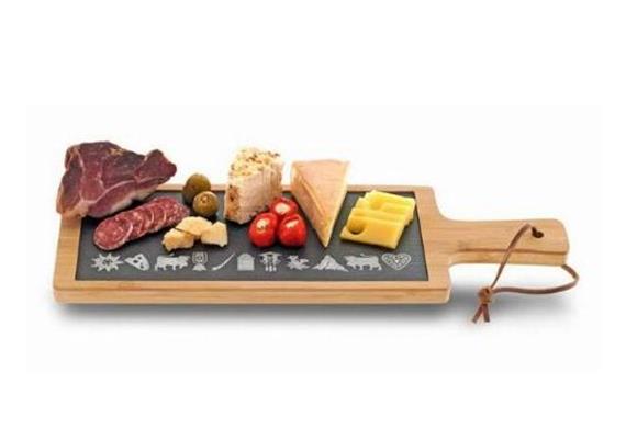 Bamboo-Brett mit Schiefereinlage gross "Typisch Schweiz" Bamboo-Brett mit Schiefereinlage gross "Typisch Schweiz"