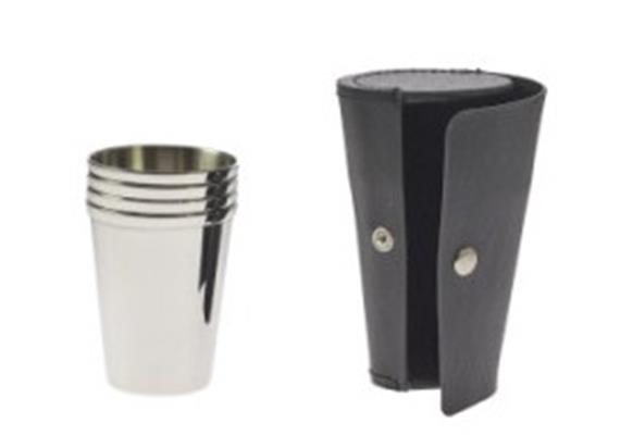 Becher 3cl 4Stk. Lederetui schwarz