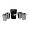 Becher 9cl 4Stk. Lederetui Edelweiss gestickt