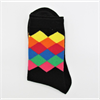 Damensocke schwarz 36-41 mit farbigen Quadraten