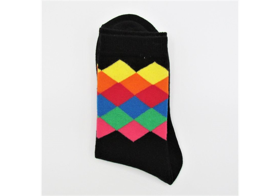 Damensocke schwarz 36-41 mit farbigen Quadraten Damensocke schwarz 36-41 mit farbigen Quadraten