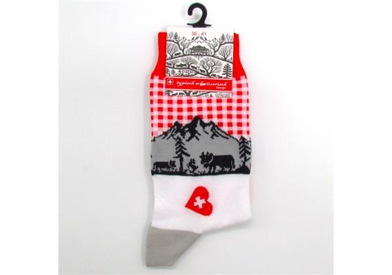 Damensocken Kuh/Herz weiss-grau 36-41