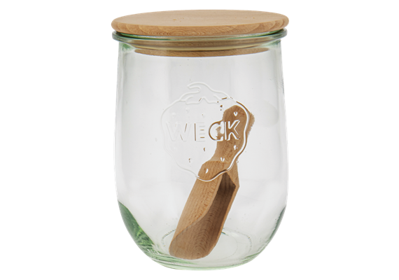 Einmachglas Tulpenform mit Holzdeckel und Schaufel 1000 ml ø 100 mm Weck Einmachglas Tulpenform mit Holzdeckel und Schaufel 1000 ml ø 100 mm Weck