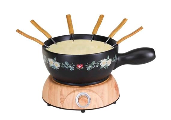 Elektro Käsefondue-Set "Wood Blumenwiese"8teilig