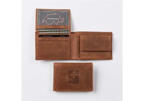 Geldbörsen braun Prägung CH-Kreuz+Swiss,