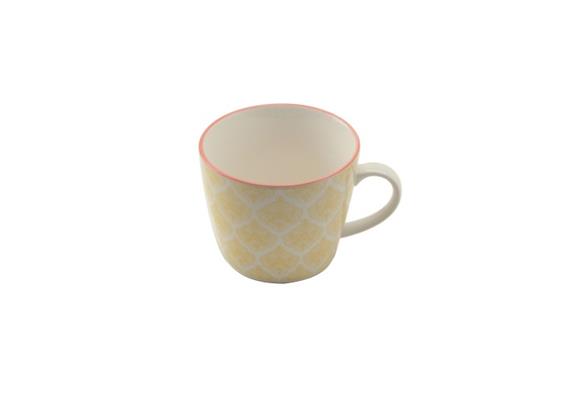 Henkelbecher gelb Rand rot