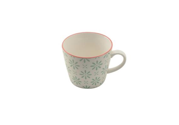 Henkelbecher grün Rand rot Henkelbecher grün Rand rot