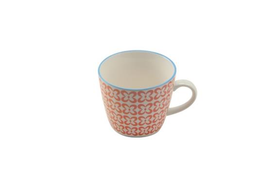 Henkelbecher rot Rand blau