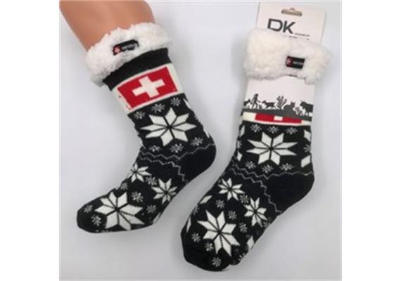 Hüttensocken schwarz Schneestern+CH-Kreuz