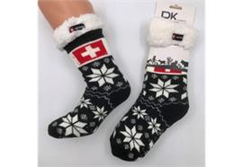 Hüttensocken schwarz Schneestern+CH-Kreuz