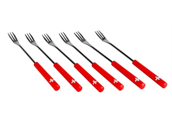 Käsefondue - Gabeln "Schweizerkreuz"Kunststoffgriff rot, 6 Stück.
