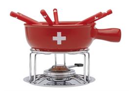 Käsefondue-Set "CH-Kreuz", 9 teilig, rot