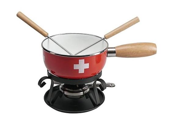 Käsefondue-Set Emaille CH-Kreuz 16 cm rot