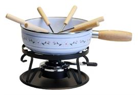 Käsefondue Set Emaille Edelweiss 9-teilig blau