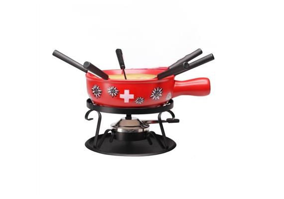 Käsefondue - Set "Swiss Edelweiss", 9-teilig, rot