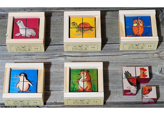 Klötzlipuzzle Mini 4-teilig Haustiere Farbhinterg. Klötzlipuzzle Mini 4-teilig Haustiere Farbhinterg.