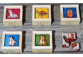 Klötzlipuzzle Mini 4-teilig Haustiere Farbhinterg.