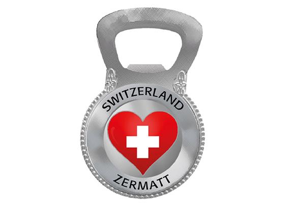 Magnet Flaschenöffner Silber Mattiert Zermatt Herz