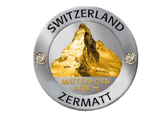 Magnet Rund Silber Mattiert mit Strass Matterhorn