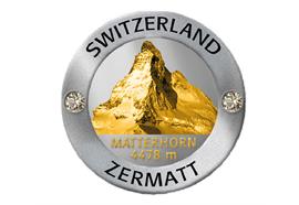 Magnet Rund Silber Mattiert mit Strass Matterhorn