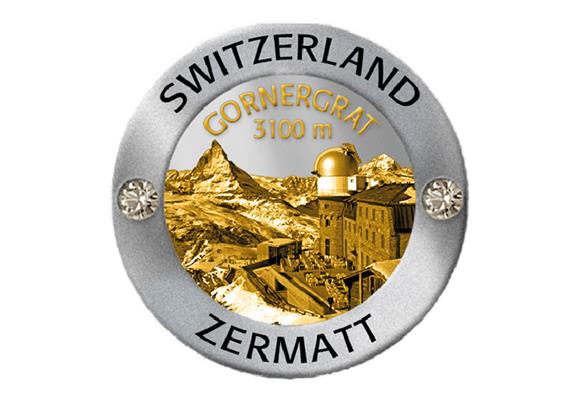 Magnet Rund Silber Mattiert mit Strass Zermatt