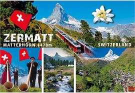Magnet Zermatt 4-Bild mit Fahne und Edelweiß