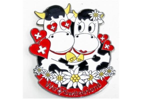Metal Magnet Cow Couple We love Switzerland