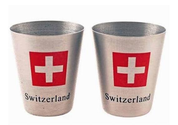 Metall-Becher 2cl mit CH- Kreuz und Switzerland,