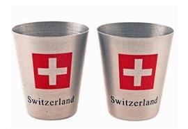 Metall-Becher 2cl mit CH- Kreuz und Switzerland,
