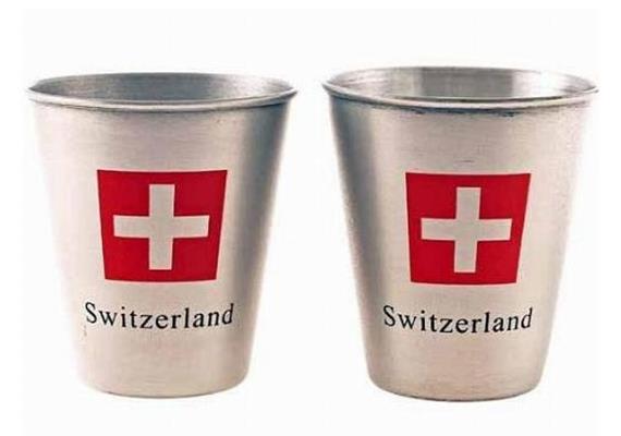 Metall-Becher 8 cl, mit CH-Kreuz und Switzerland