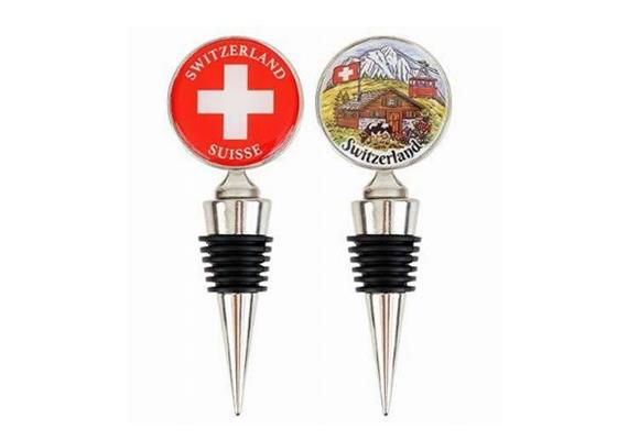 Metall-Flaschenstopper mit Swiss Chalet&CH-Kreuz