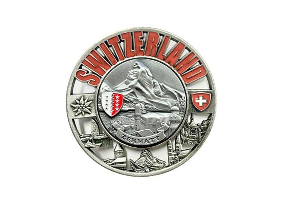 Metall Magnet Städte Teller mit Reliefmünze Zermatt