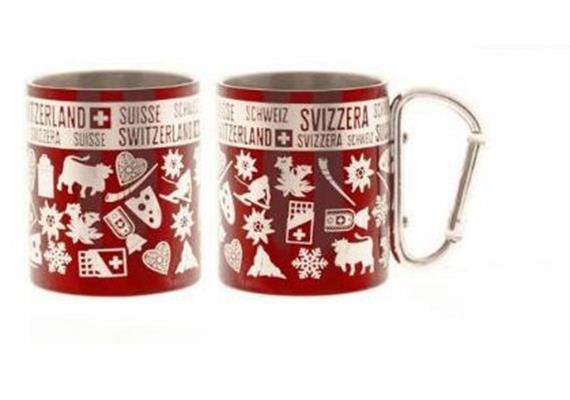 Metall-Mugbecher m/Karabinerhaken "Typisch Schweiz Metall-Mugbecher m/Karabinerhaken "Typisch Schweiz