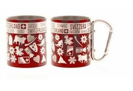 Metall-Mugbecher m/Karabinerhaken "Typisch Schweiz