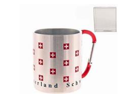 Metall Mugbecher mit Karabiner CH-Kreuze,