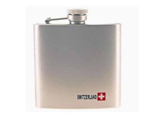 Metall-Taschenflasche 6oz, mit CH-Kreuz & Switzerl