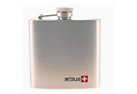 Metall-Taschenflasche 6oz, mit CH-Kreuz & Switzerl