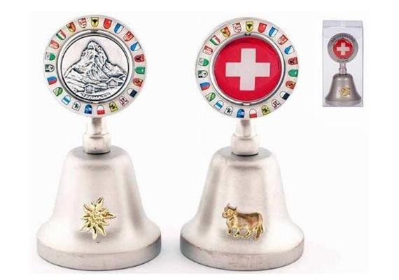 Metall-Tischglocke 9 cm, titanfarbig mit Reliefans Metall-Tischglocke 9 cm, titanfarbig mit Reliefans