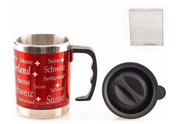 Mug-Becher Metall rot m/Deckel & Switzerland