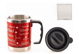 Mug-Becher Metall rot m/Deckel & Switzerland