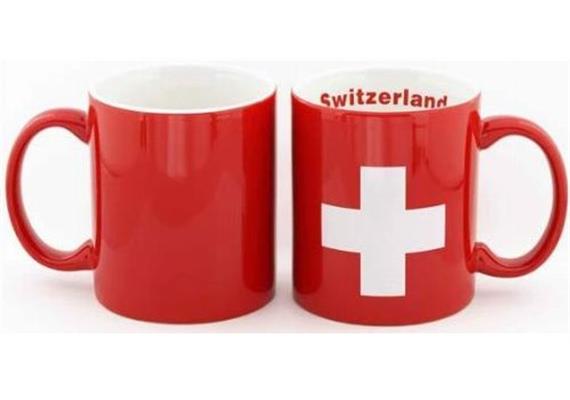 Mugbecher, Porzellan rot mit CH-Kreuz & Schrift Sw