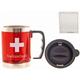 Mugbecher rot Metall m/Deckel & CH Kreuz,