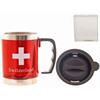 Mugbecher rot Metall m/Deckel & CH Kreuz,