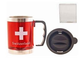 Mugbecher rot Metall m/Deckel & CH Kreuz,