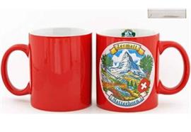 Mugbecher, rot mit Ansicht Matterhorn-Zermatt