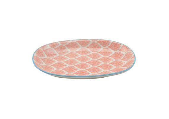 Ovale Platte rot L23.5cm Rand blau Ovale Platte rot L23.5cm Rand blau